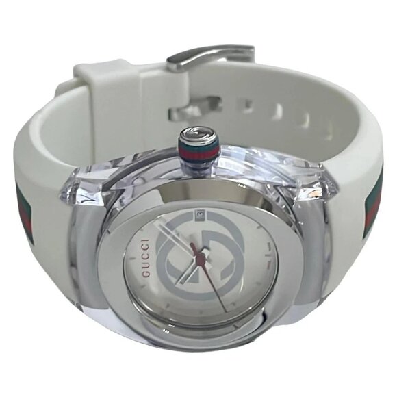 Auth GUCCI SYNC Collection 137.3 1******* White Dark Green Red Wrist Watch - Picture 5 of 5